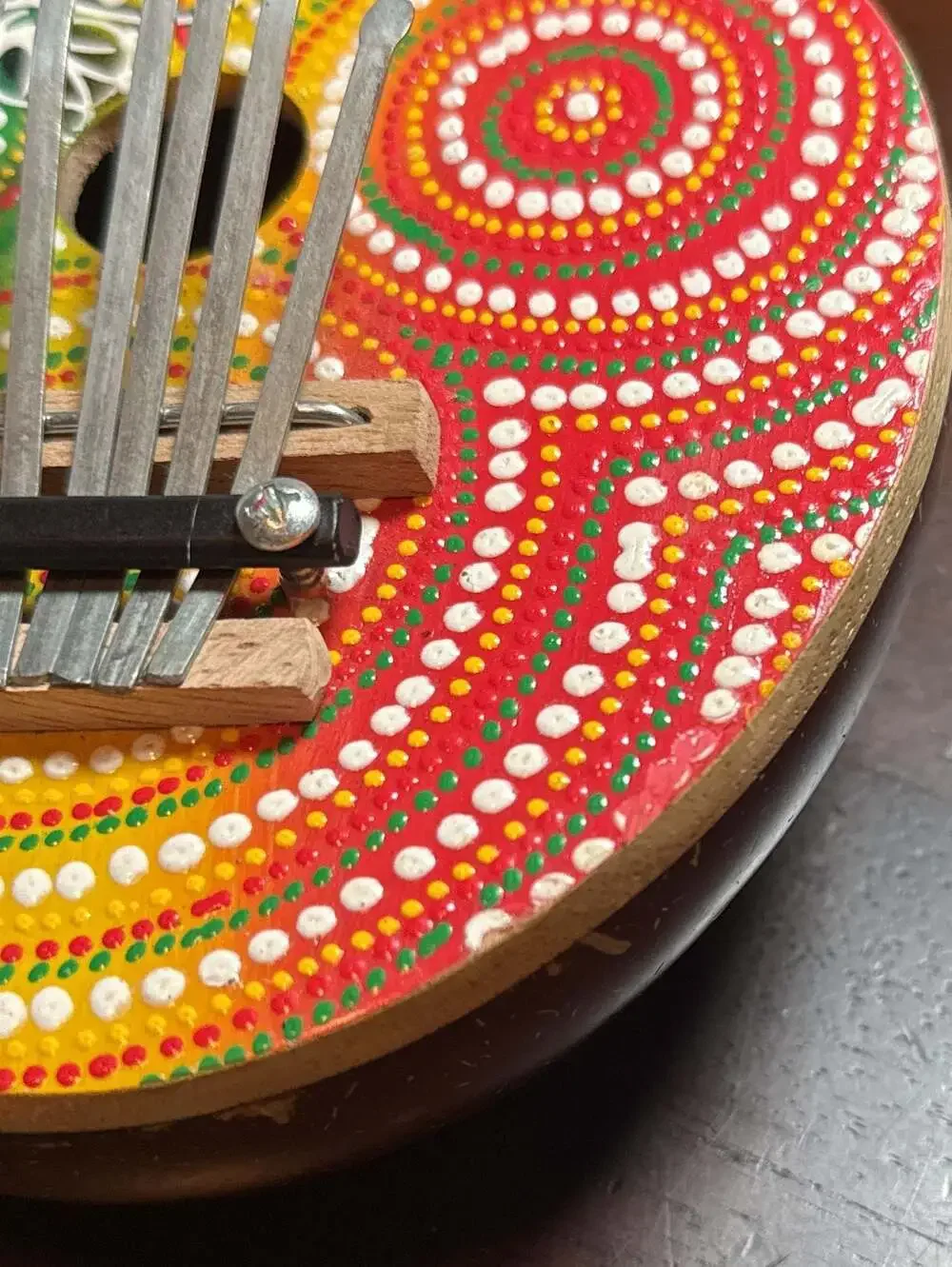 7-Key Kalimba Hand-Painted Coconut Shell Thumb Piano Floral Design 6”